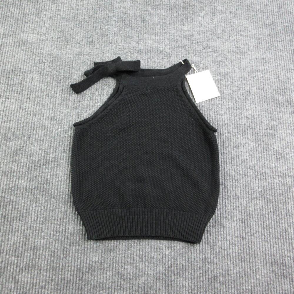 Easy Clothes Sweater Tank Womens S/M Black High Neck Bow Strap Knit Acrylic NWT